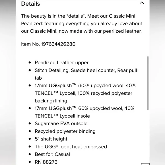 UGG Classic Mini Pearlized, size 8, NWT, Color: Pale Smoke - Picture 8 of 9